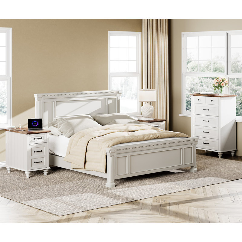 2 Piece Dresser And Nightstand Sets One 5 Drawer Dressers One Bedside Table White